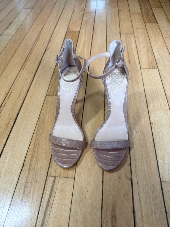 Vince Camuto Shoes - Vince Camuto Taupe Textured Ankle-Strap Heels